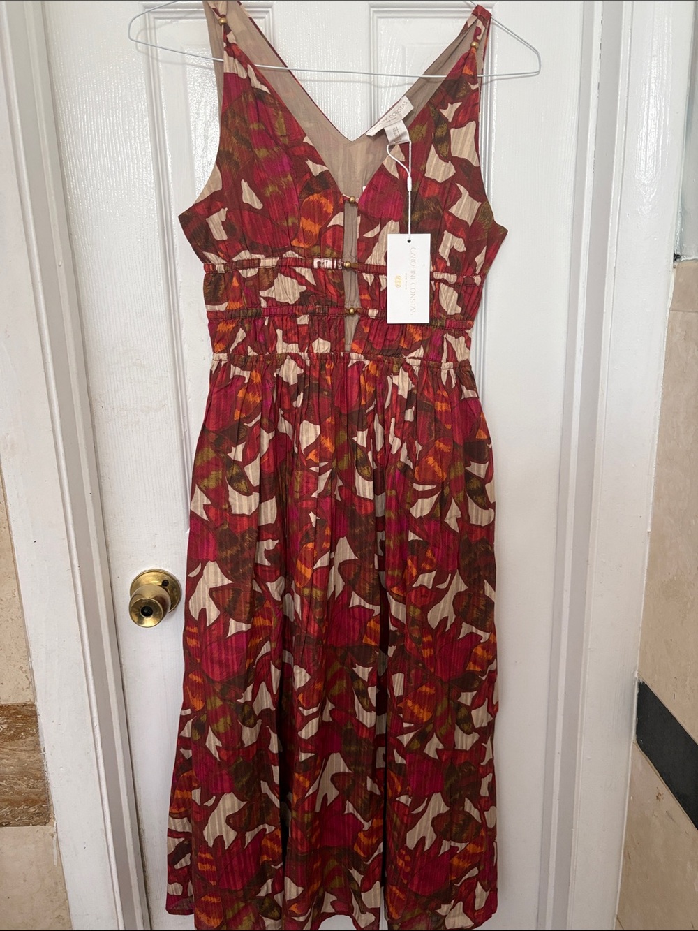 Caroline Constas Burgundy and Cream Floral Maxi Dress